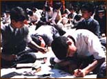 Children at work at the painting competition